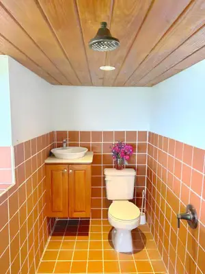 a bathroom with a toilet and a sink at Solace Villa in Little Carrot Bay
