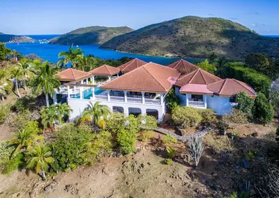 an aerial view of a house on an island at TAMAR VILLA in Virgin Gorda